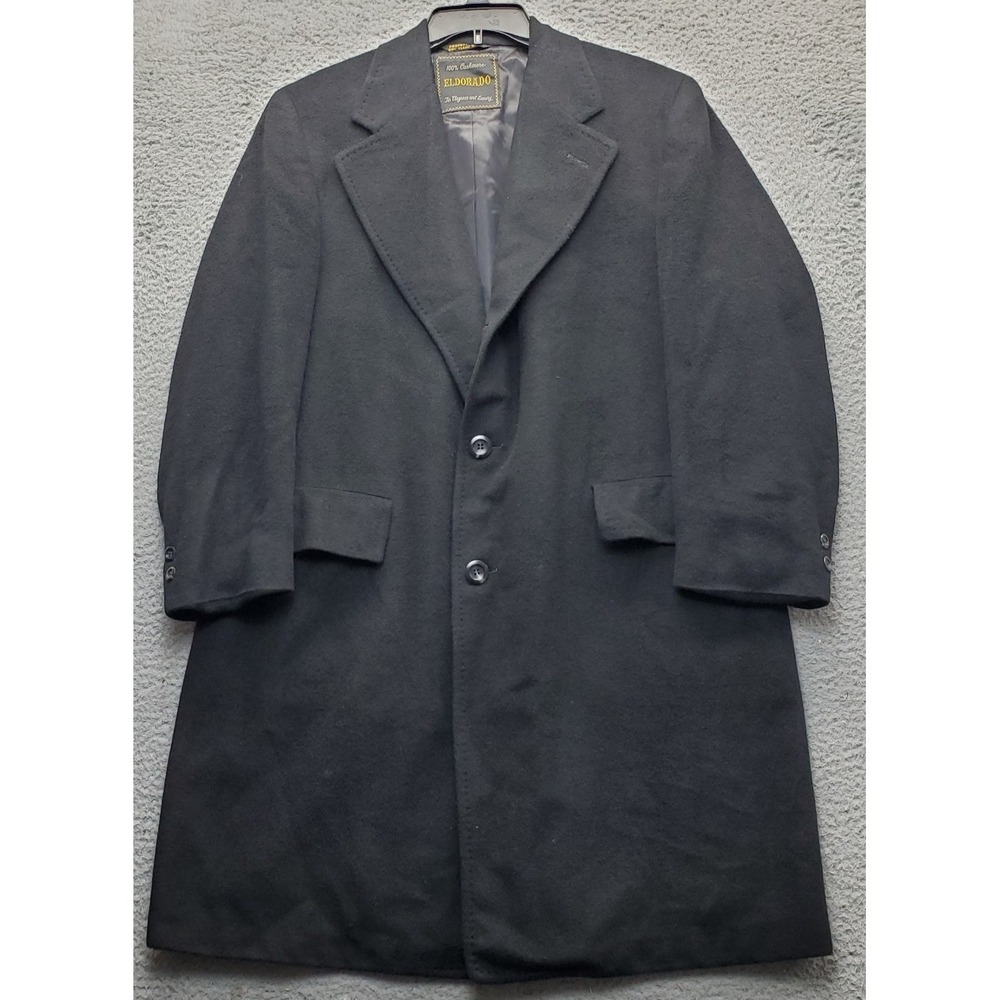 Eldorado Trench Coat Mens XL Black Cashmere Single Breasted Notch Lapel Vented